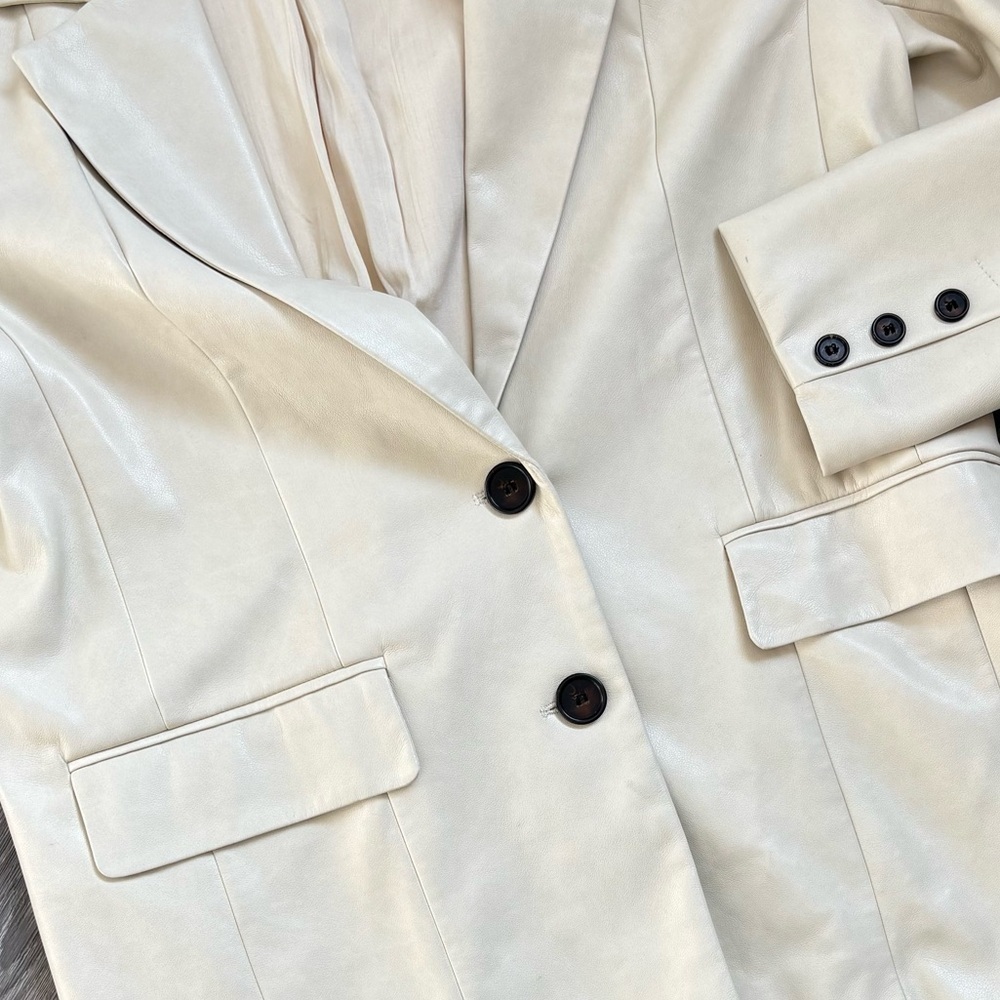 structured cream faux leather boyfriend blazer by Avec Les Filles - Picture 3 of 6